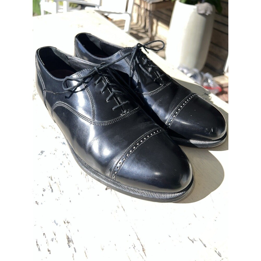 Classic Florsheim Mens Lexington Cap Toe Oxfords in Black Leather Sz 9.5EEE GC